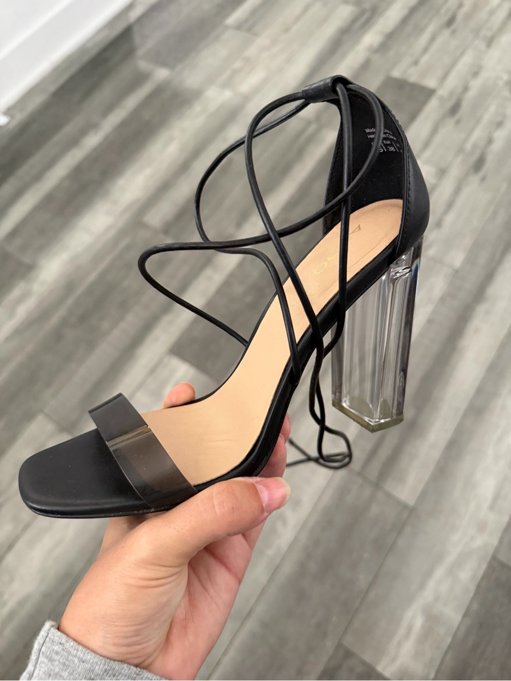 Aldo Black Strappy Sandals with Clear Block Heel